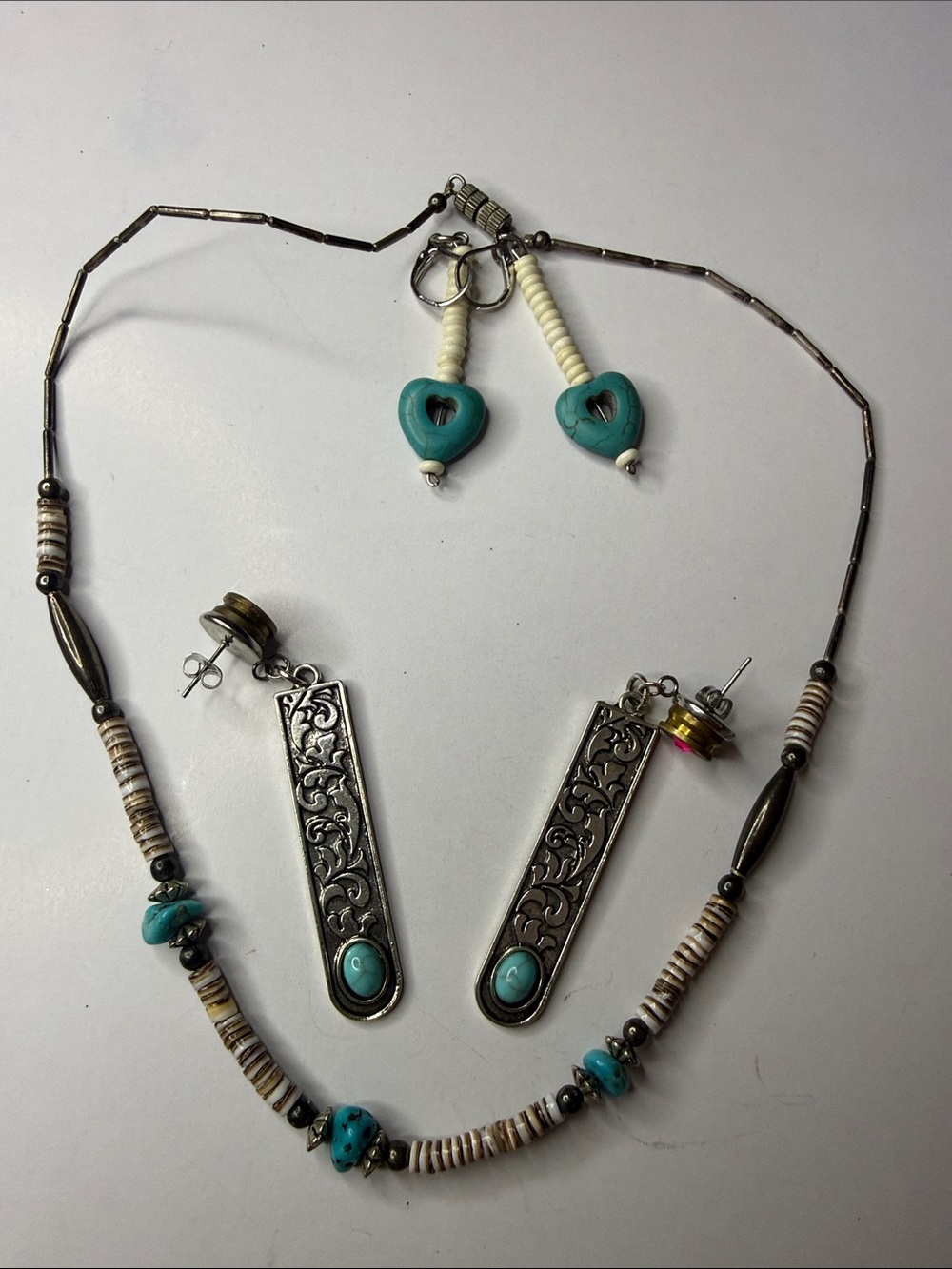 Turquoise Accent Silver-Tone Necklace and Earring Set